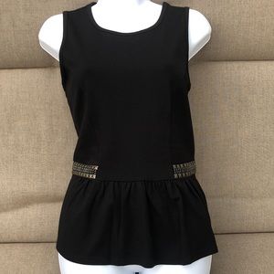 Neiman Marcus Sleeveless Peplum Top with Stud & Crystal Detail